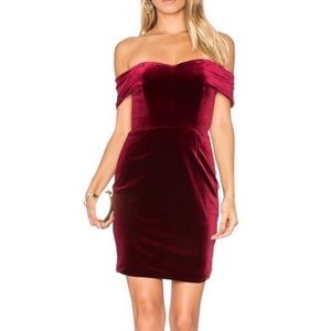 NICHOLAS red velvet off the shoulder mini dress